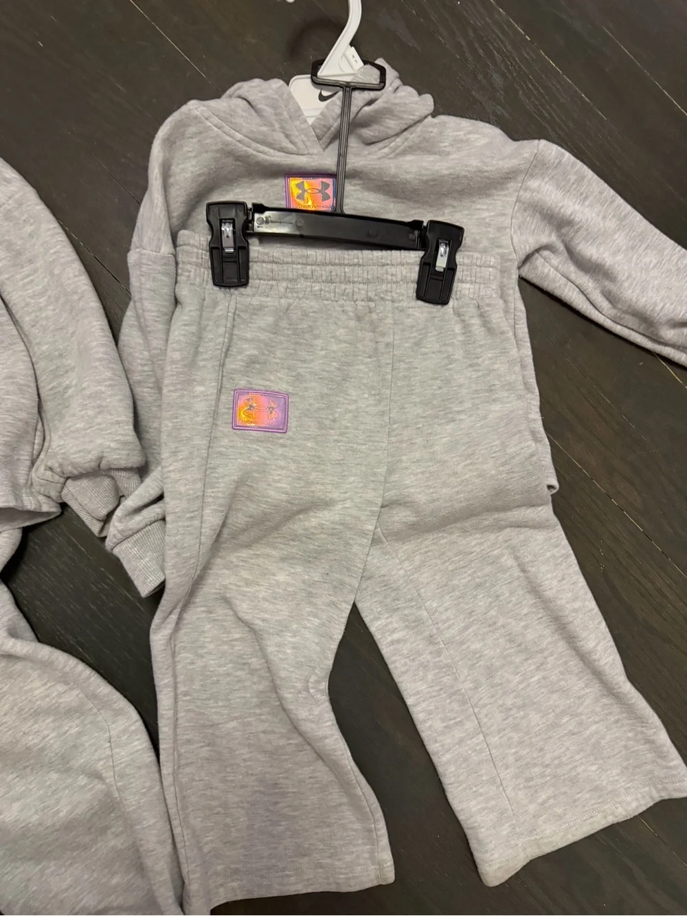 Under Armour Light Gray Girls' Hoodie & Joggers Set with Purple Logo Patch